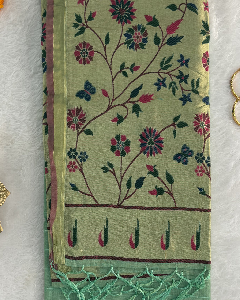 Jamdani - Cotton - Sea Green Sunflower