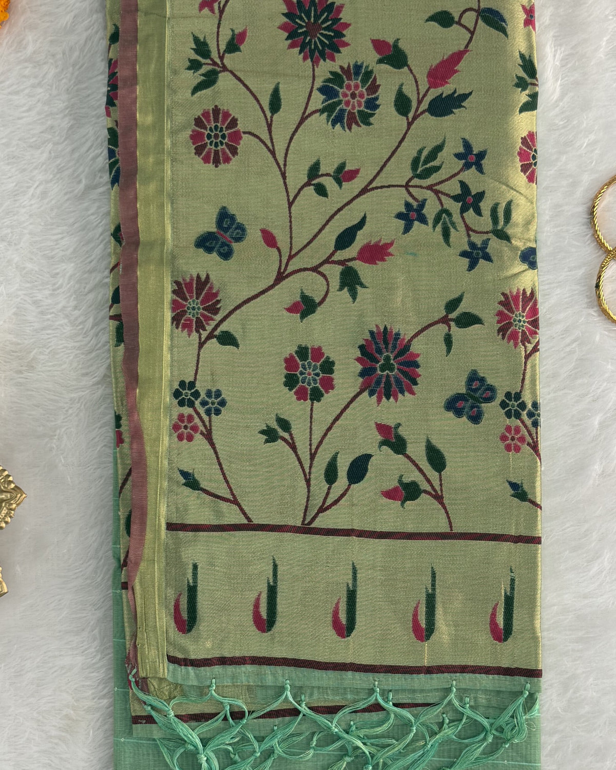 Jamdani - Cotton - Sea Green Sunflower