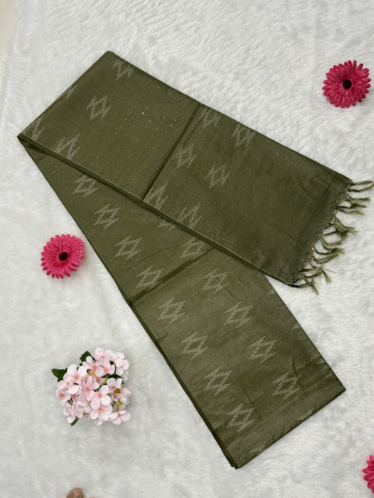 Bhagalpuri - Cotton Jari - Olive Green