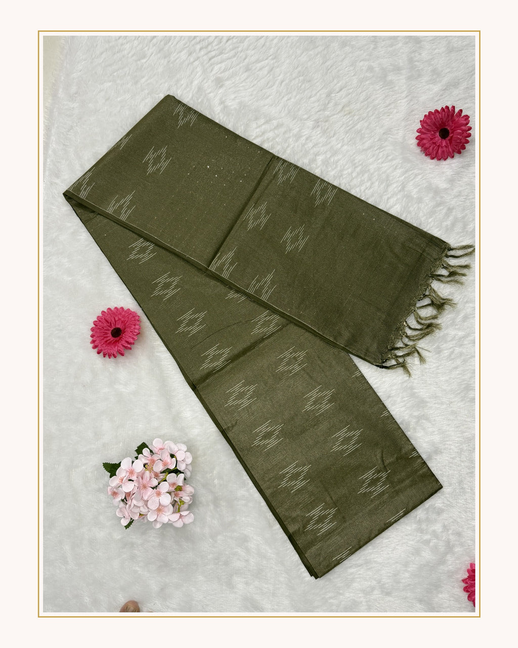 Bhagalpuri - Cotton Jari - Olive Green