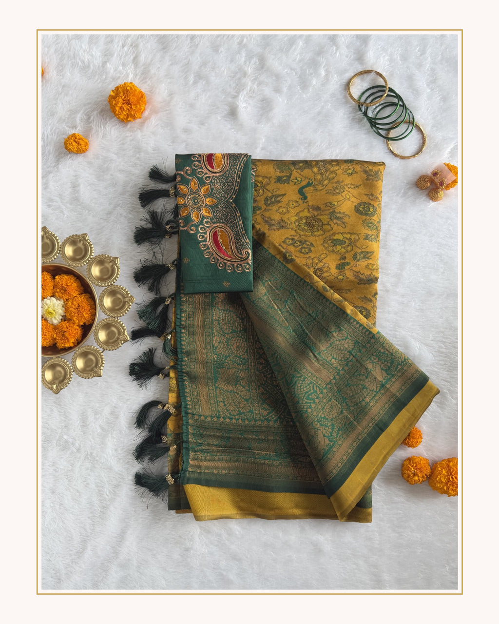 Tissue - Tissue Silk - Mustard Green Tassels