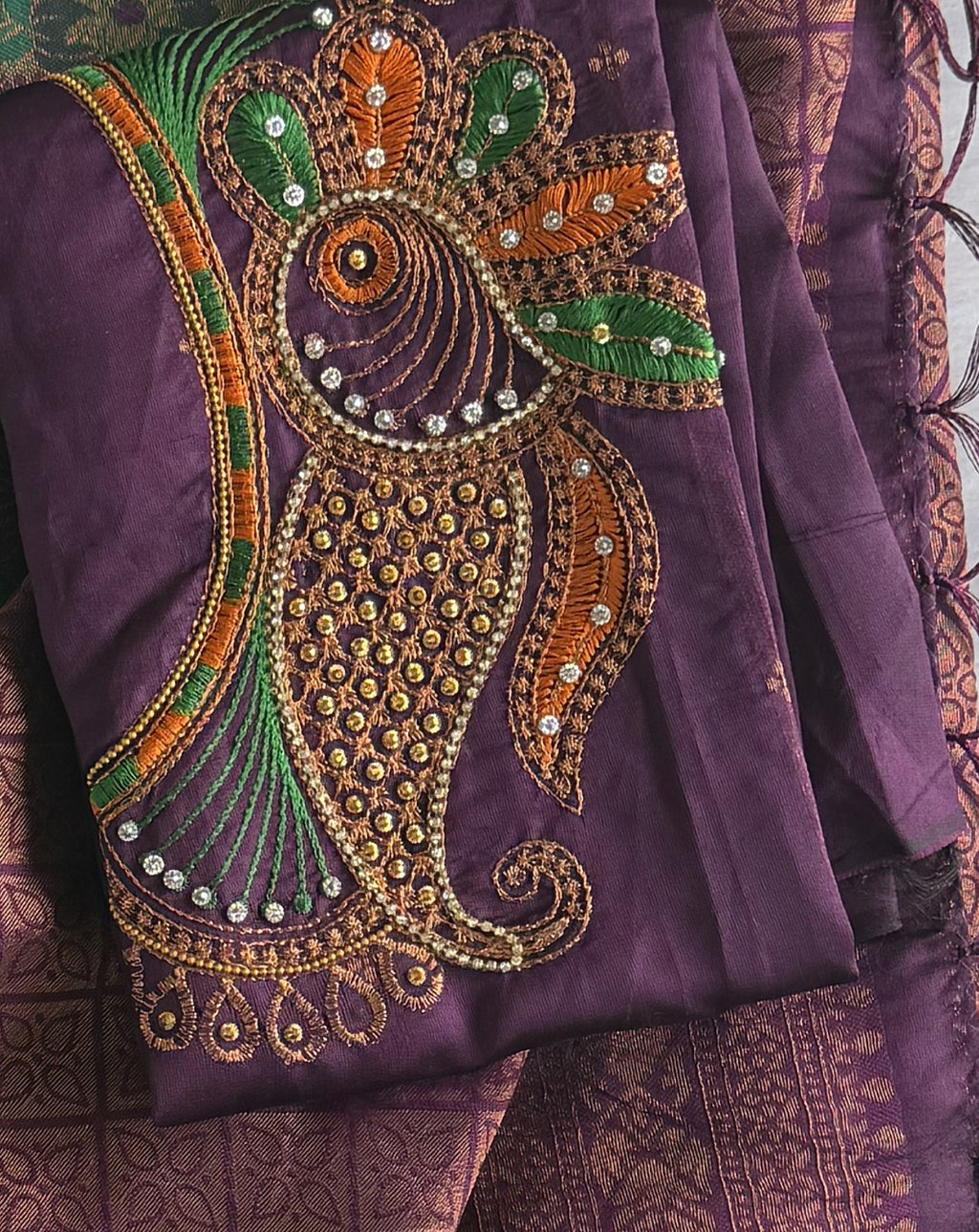 Tissue - Tissue Silk - Purple Green Tassels