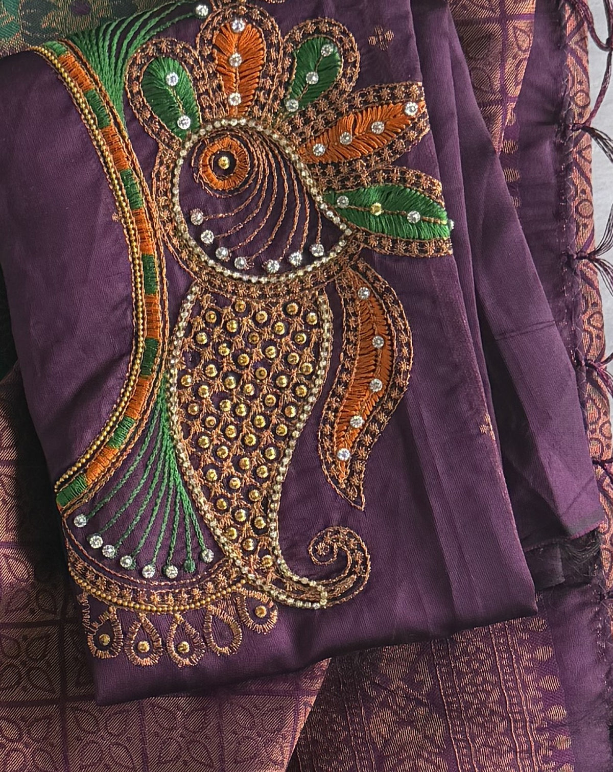 Tissue - Tissue Silk - Purple Green Tassels