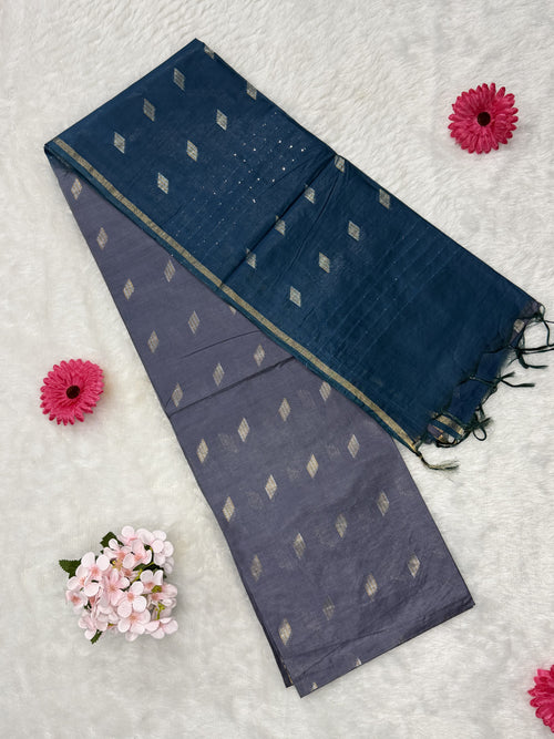 Bhagalpuri Handloom - Cotton - Grey Blue