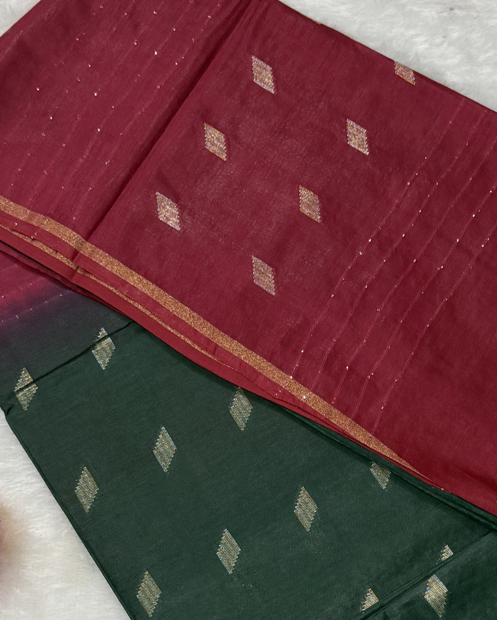 Bhagalpuri Handloom - Cotton - Dark Green Pink