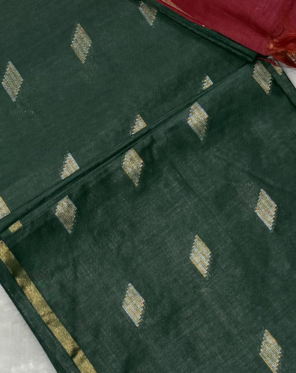 Bhagalpuri Handloom - Cotton - Dark Green Pink