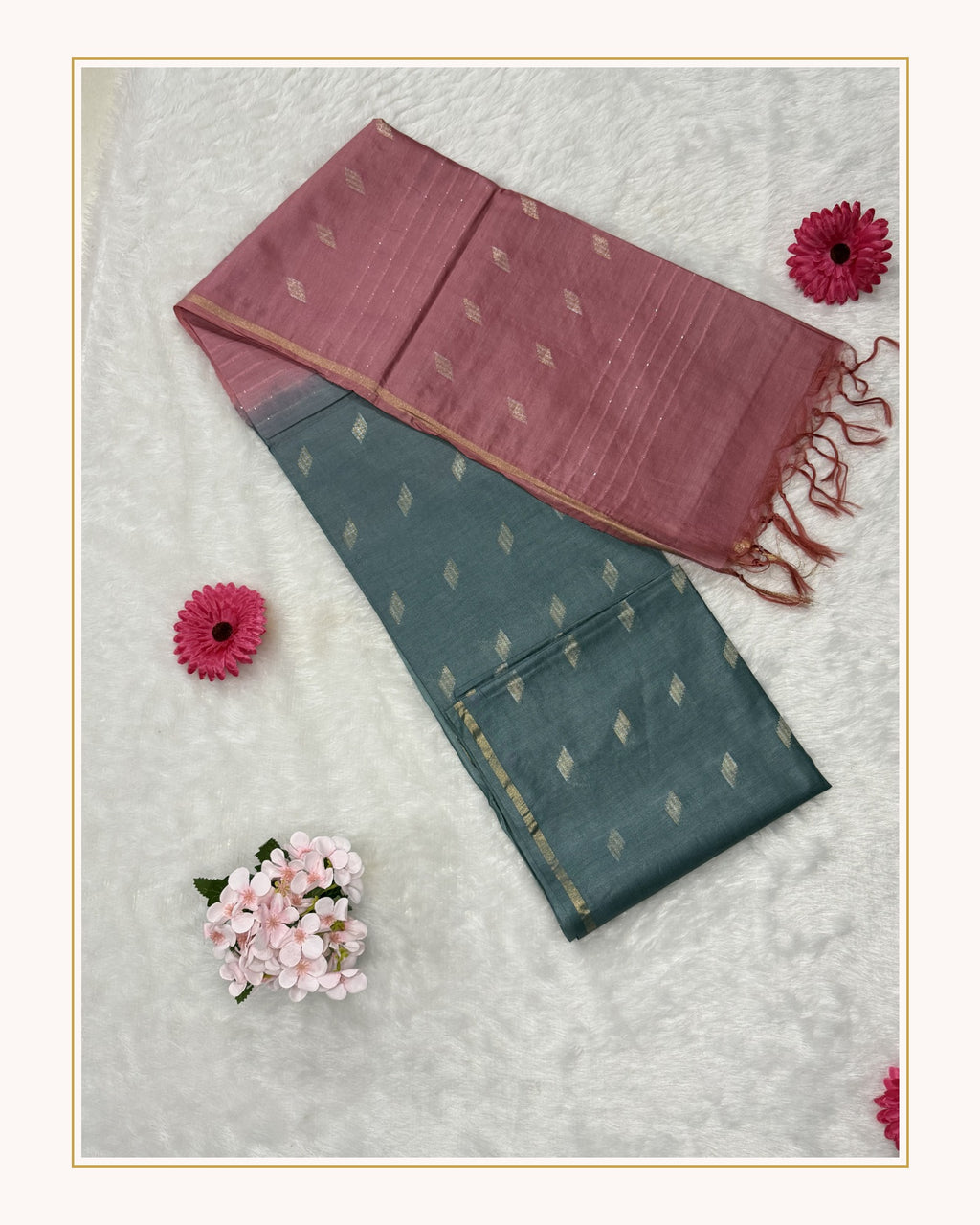 Bhagalpuri Handloom - Cotton - Pink Grey