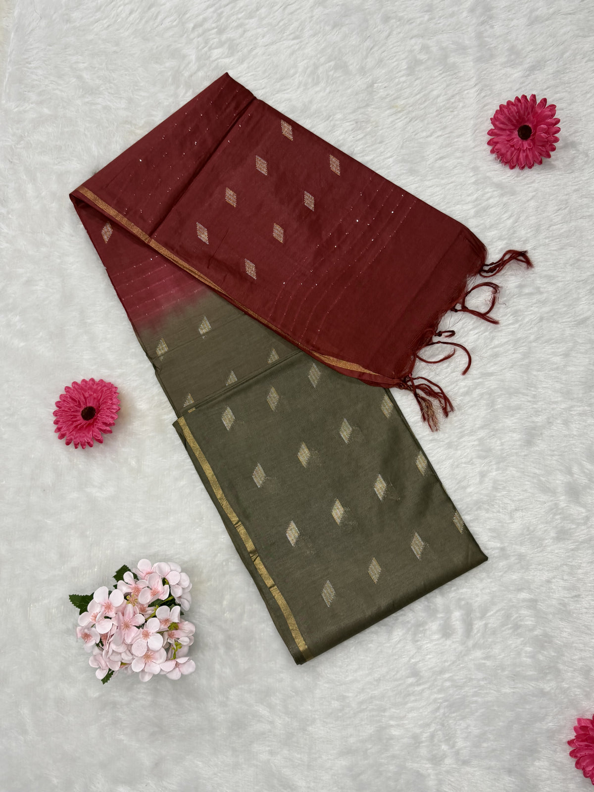 Bhagalpuri Handloom - Cotton - Brown Red