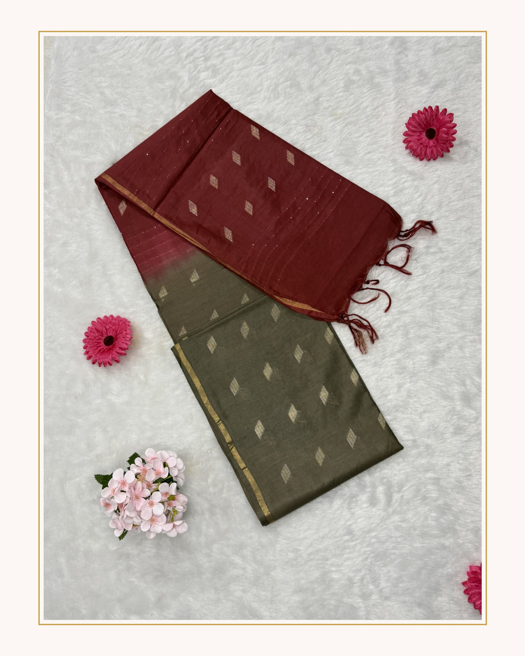 Bhagalpuri Handloom - Cotton - Brown Red