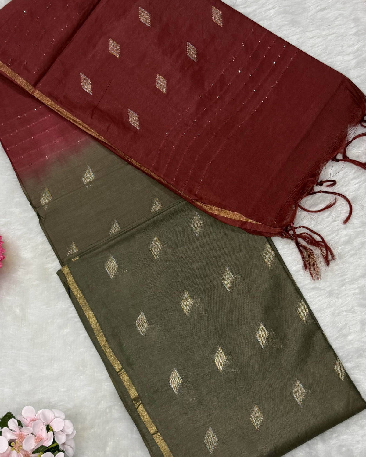 Bhagalpuri Handloom - Cotton - Brown Red