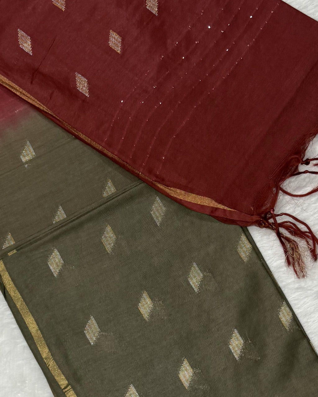 Bhagalpuri Handloom - Cotton - Brown Red