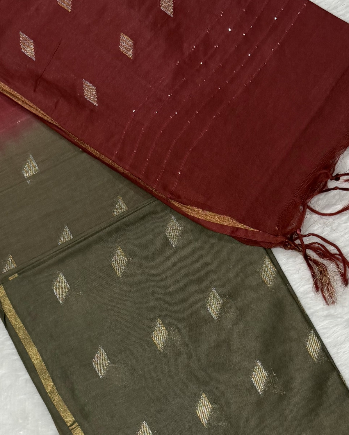 Bhagalpuri Handloom - Cotton - Brown Red