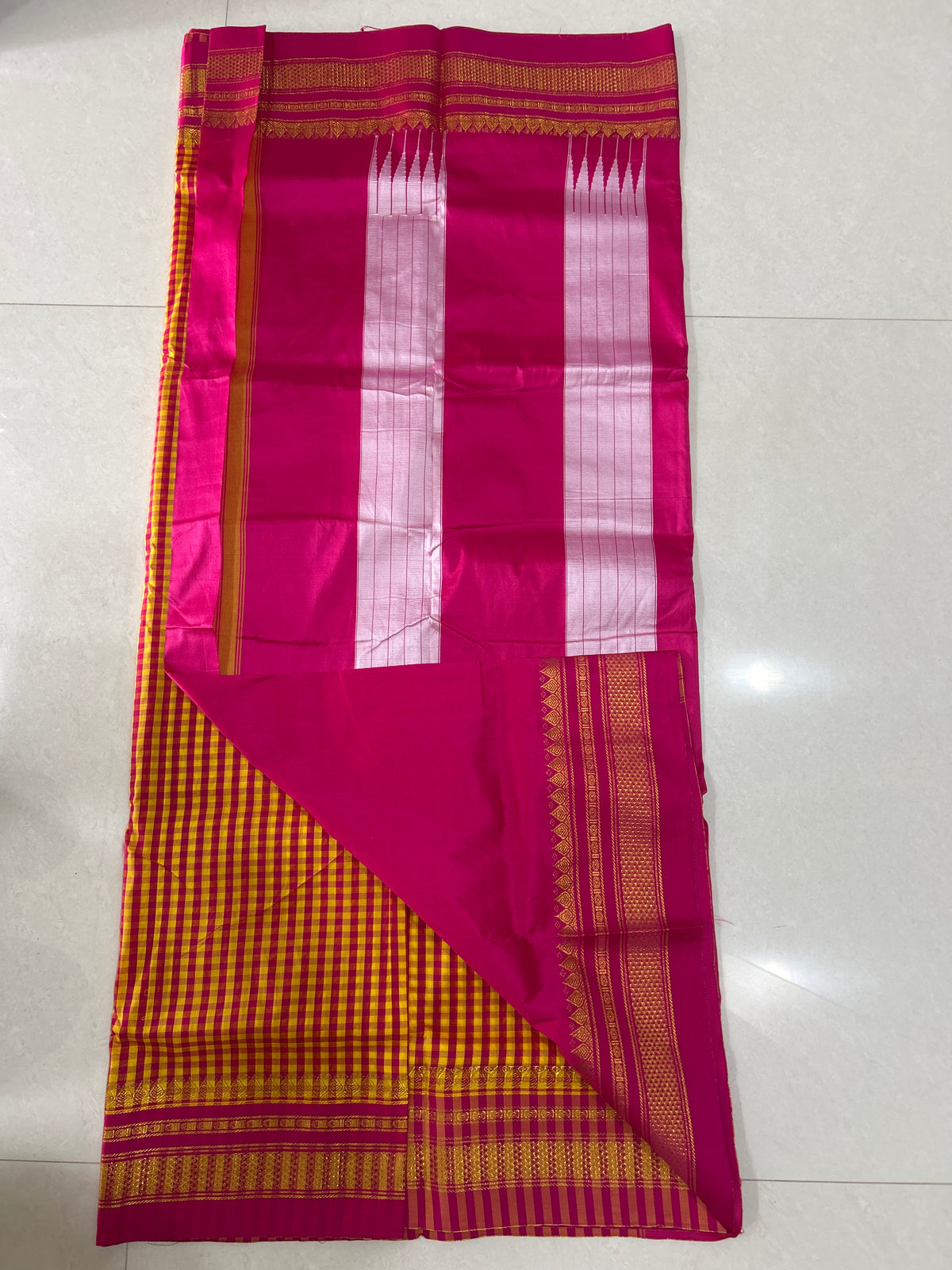 Ilkal - Cotton Silk - Pink Yellow checks