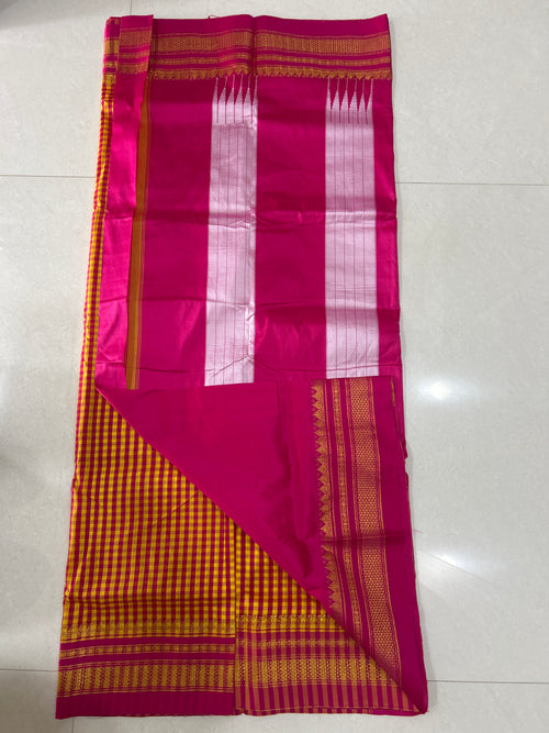 Ilkal - Cotton Silk - Pink Yellow checks