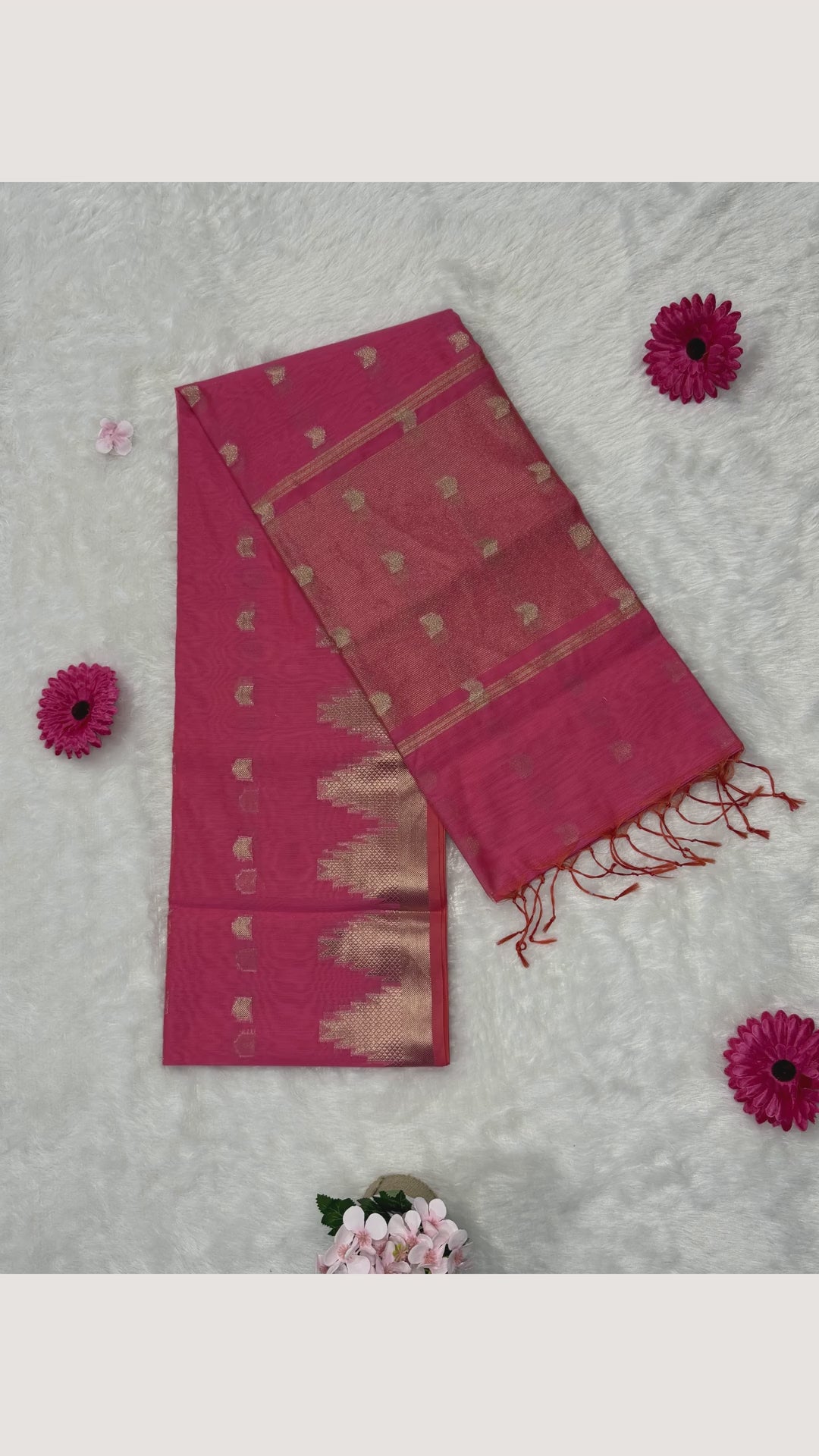 Maheshwari - Cotton Silk - Peach Pink Arrows