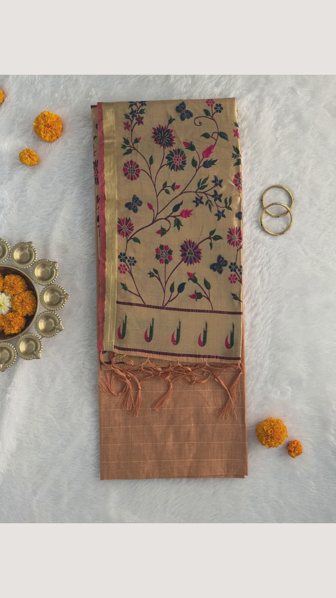 Jamdani - Cotton - Light Orange Sunflower