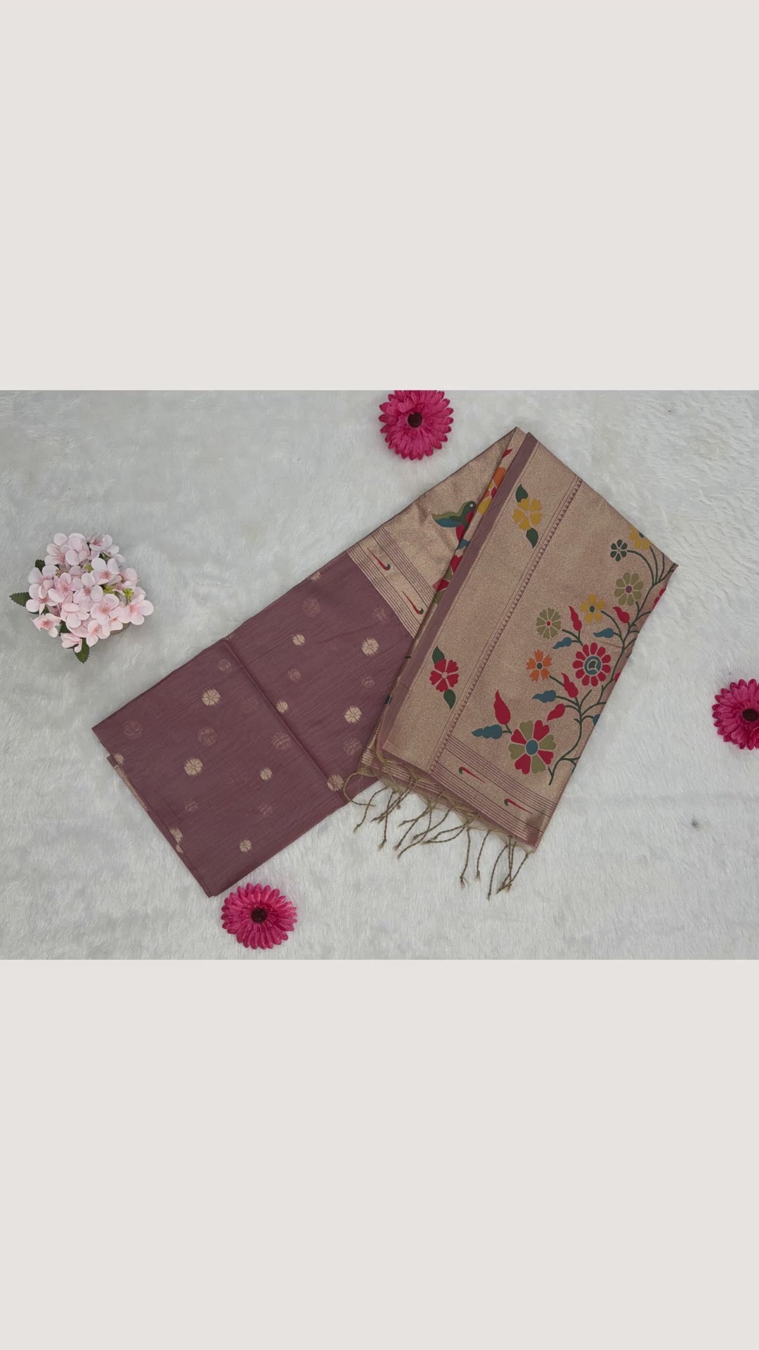 Jamdani - Cotton Chanderi - Onion Pink Marigold