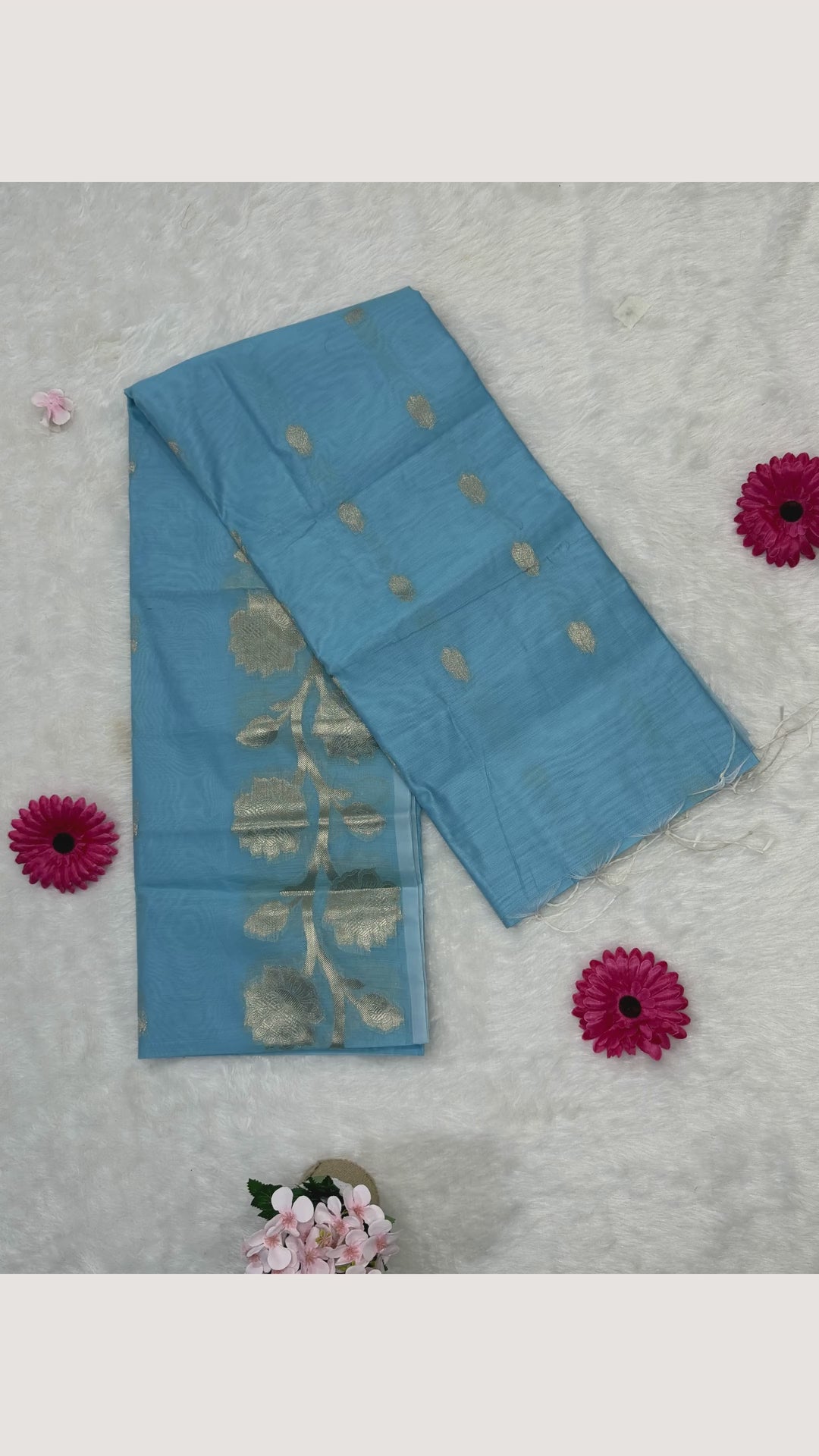 Maheshwari - Cotton Silk - Sky Blue Pastel Big