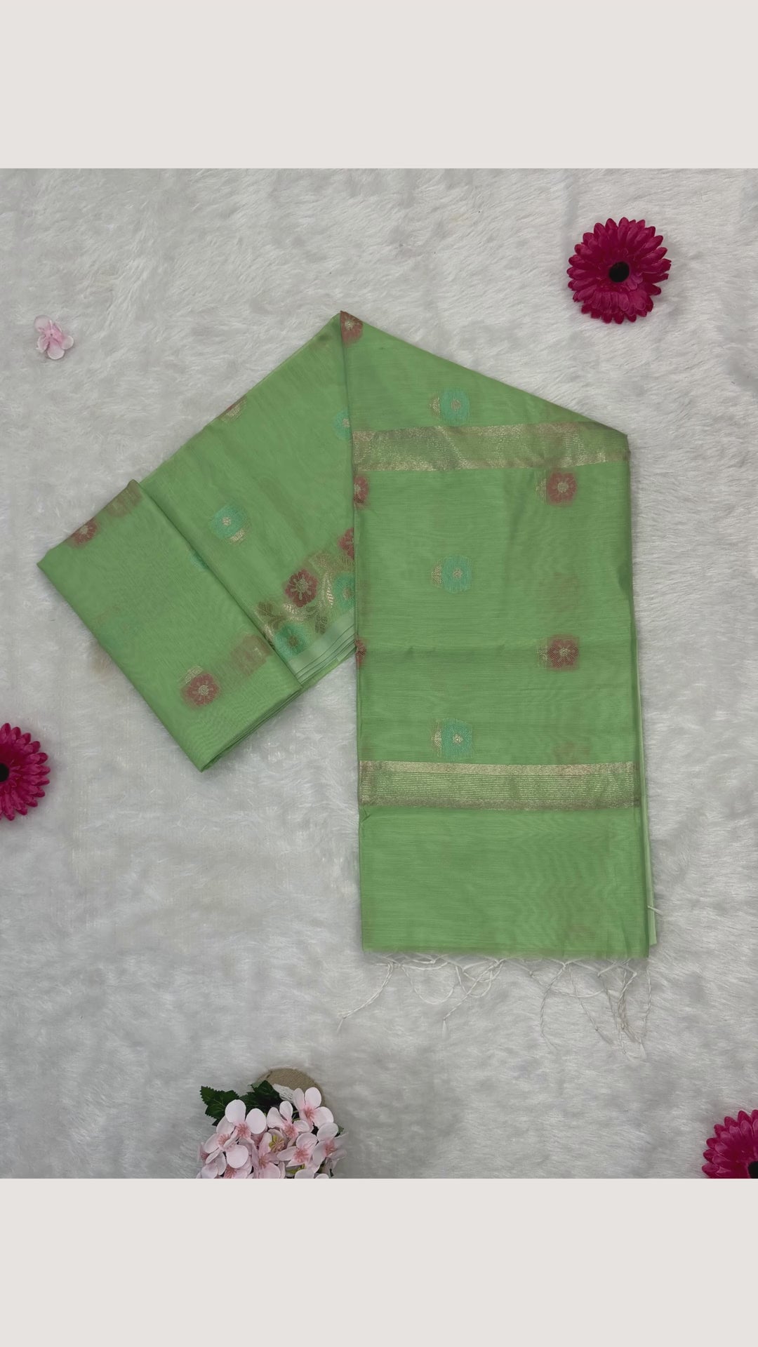 Maheshwari - Cotton Silk - Pastel Light Green Kali