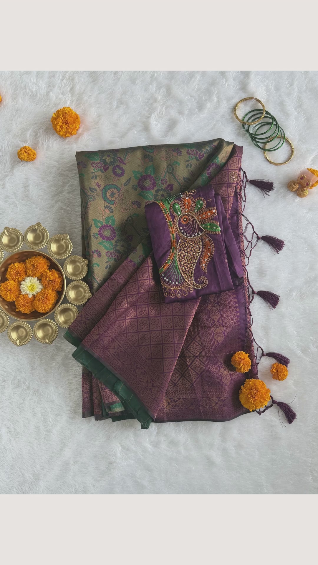 Tissue - Tissue Silk - Purple Green Tassels
