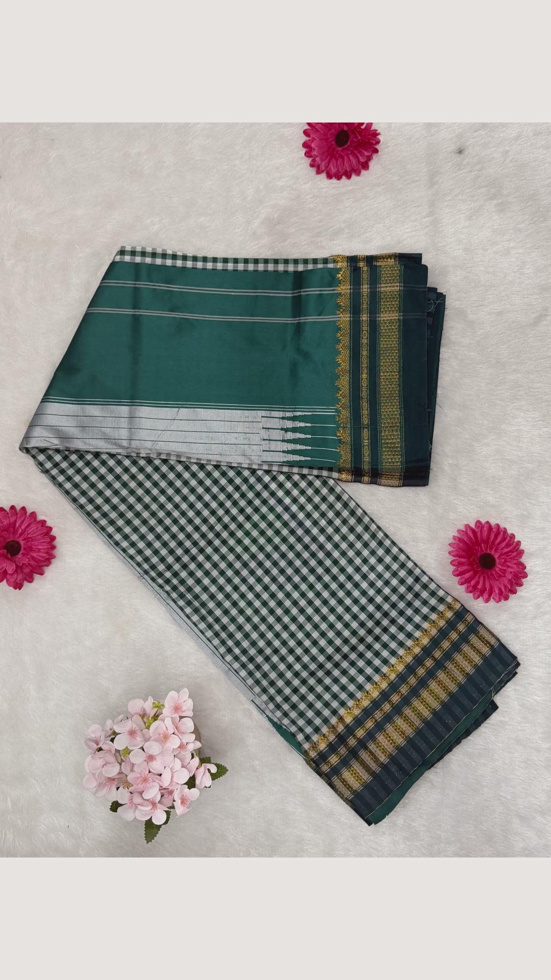 Ilkal - Cotton Silk - Dark Green Checks
