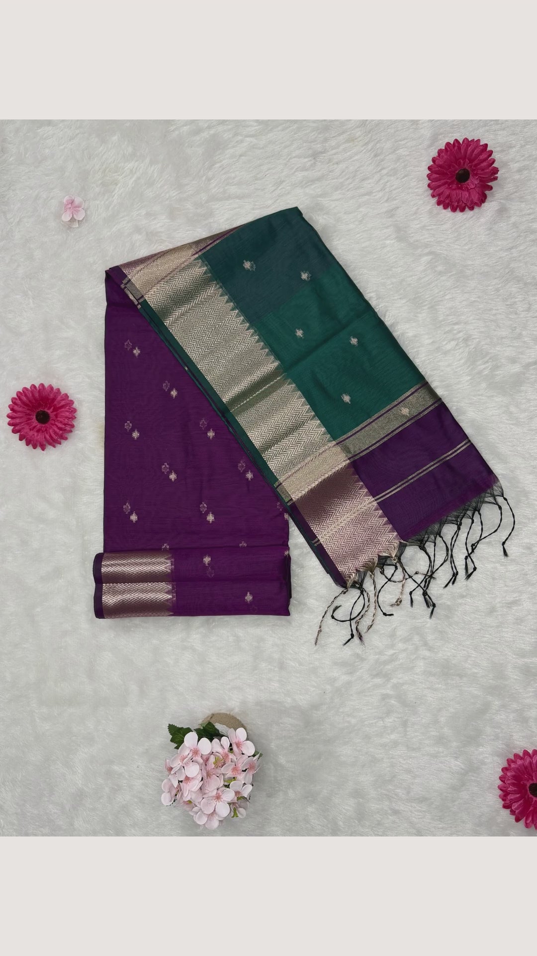 Maheshwari - Cotton Silk - Green Purple Butti