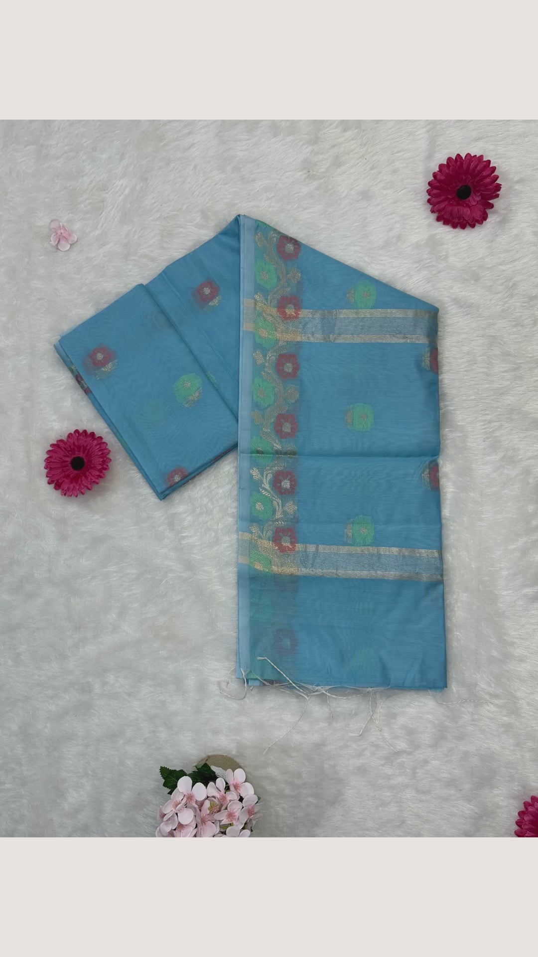 Maheswari - Cotton Silk - Light Blue Kali Butta