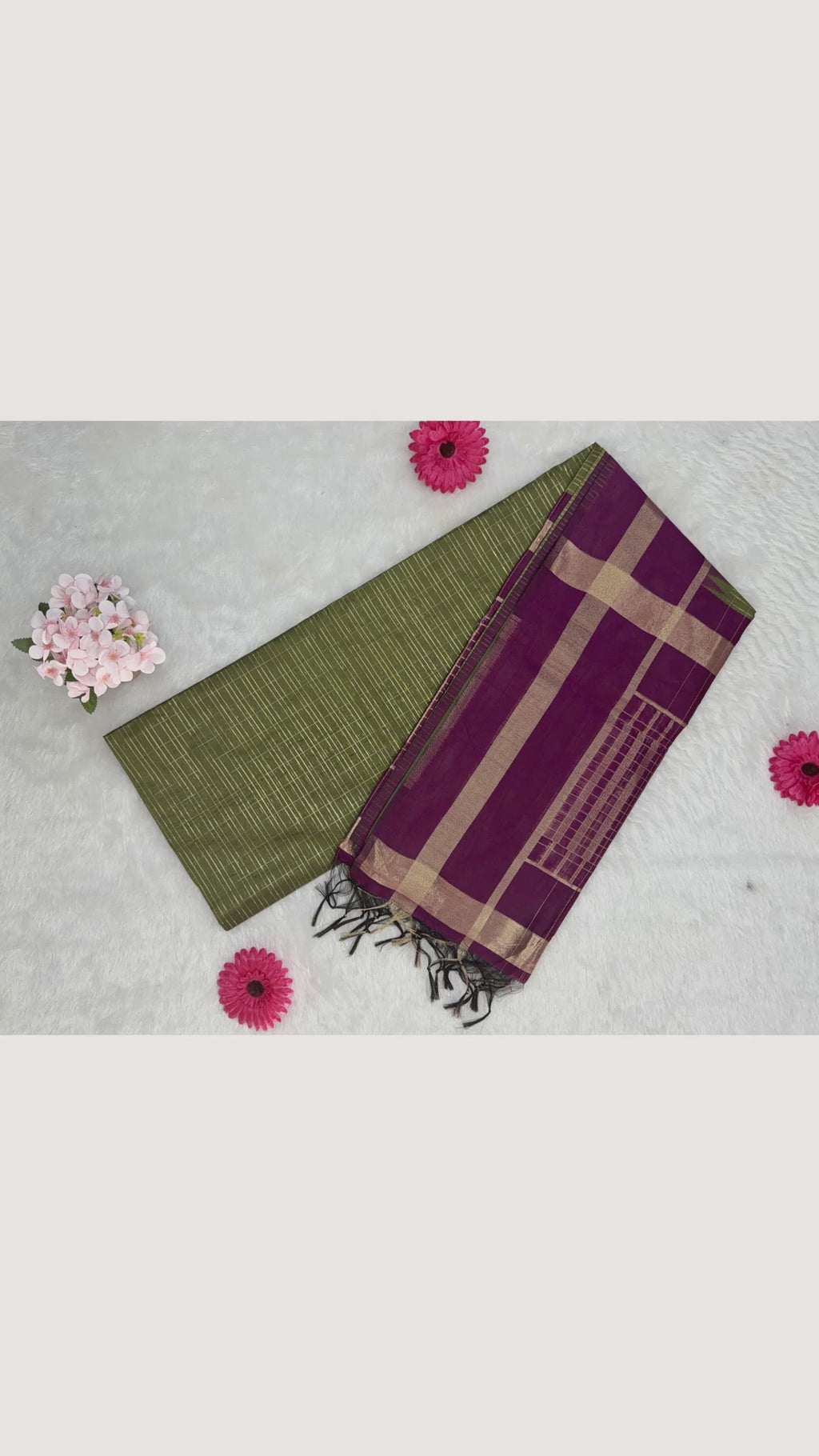 Maheshwari - Cotton Silk - Green Magenta Gold Lines
