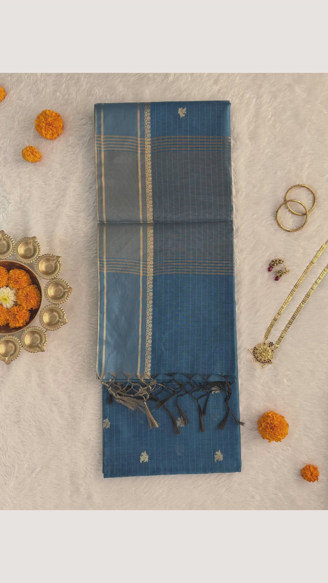 Maheshwari - Cotton Silk - L Blue Line Border