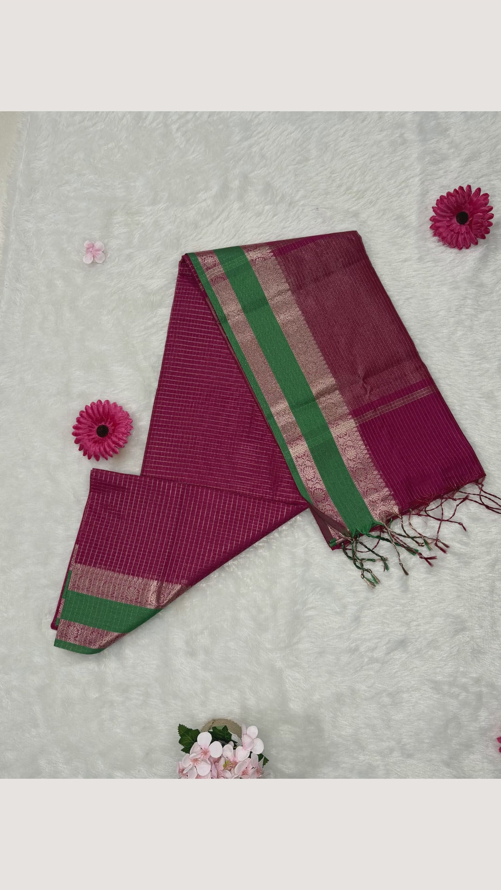 Maheswari - Cotton Silk - Pink Green D Checks Zari