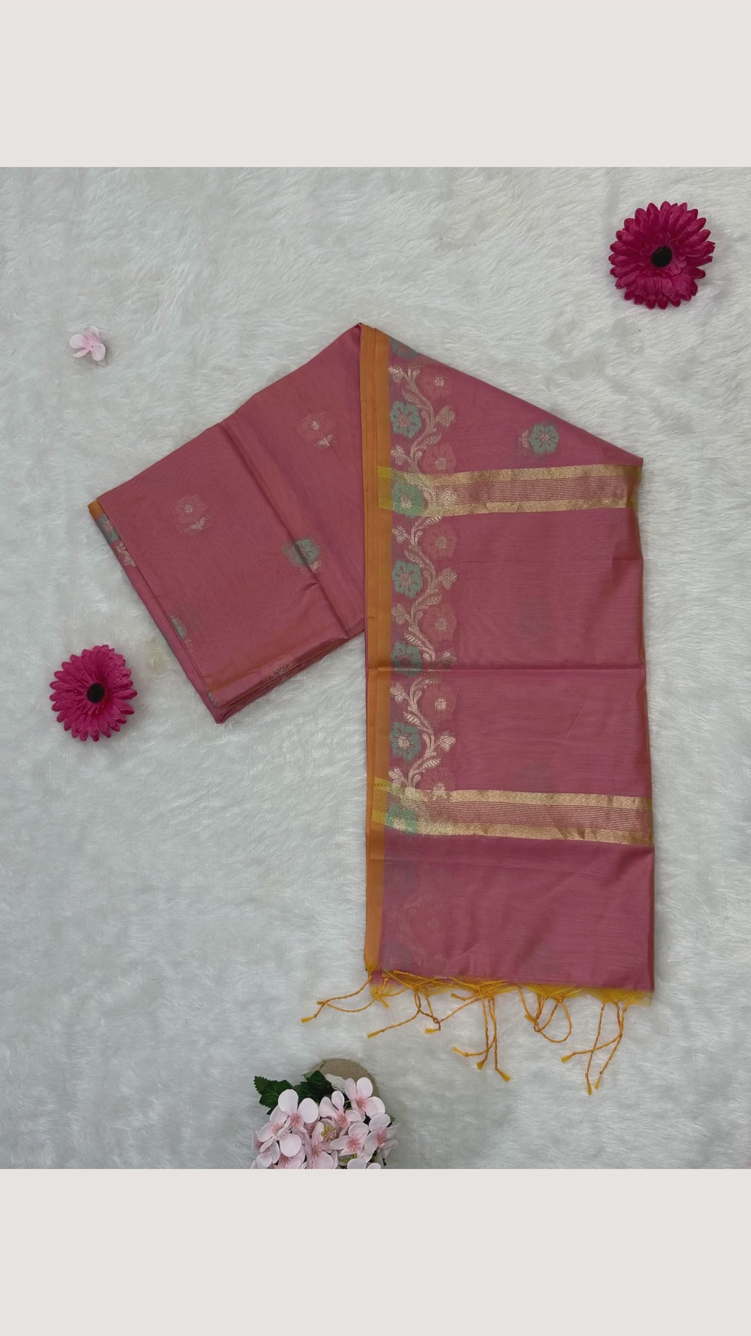 Maheshwari - Cotton Silk - Pastel Peach Kali