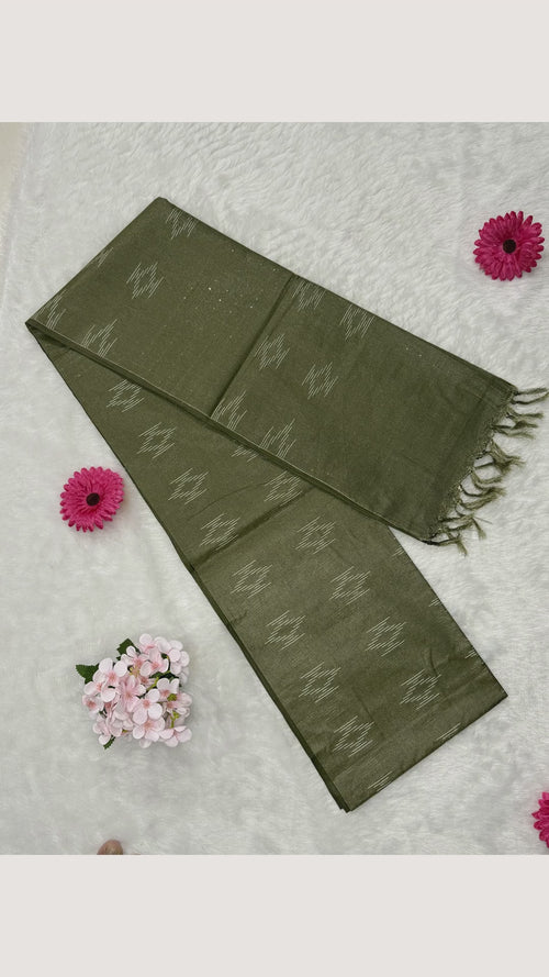 Bhagalpuri - Cotton Jari - Olive Green