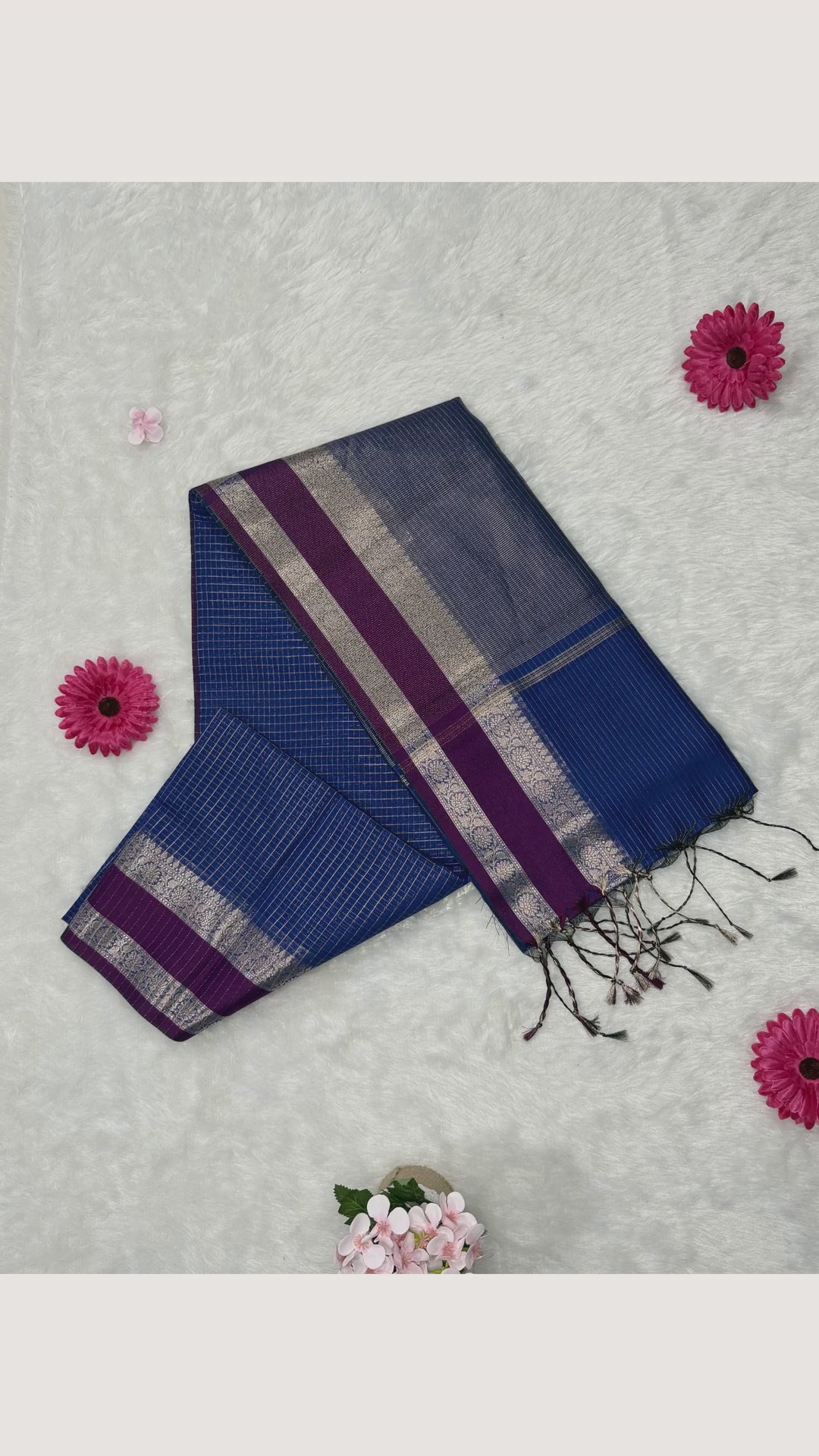 Maheshwari - Cotton Silk - Dark Blue Checks