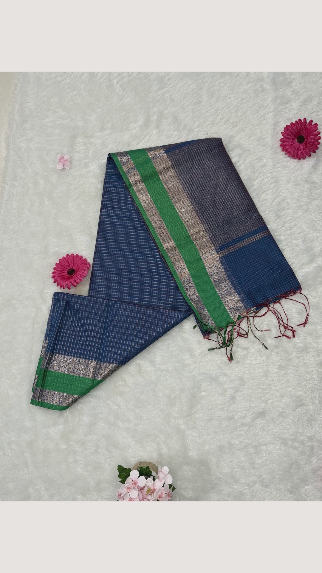 Maheshwari - Cotton Silk - Blue Green D checks Zari