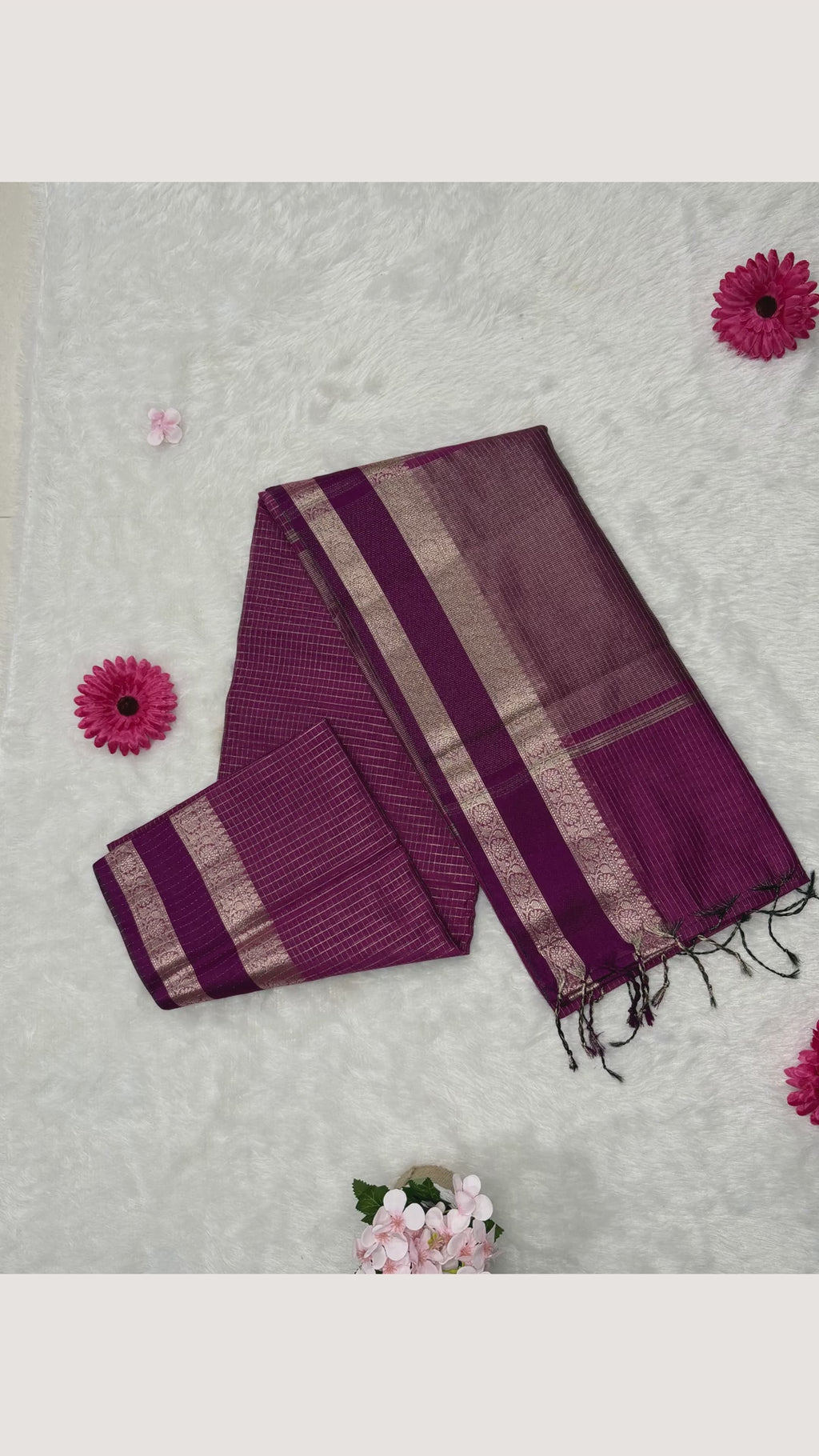 Maheshwari - Cotton Silk - Dark Pink checks