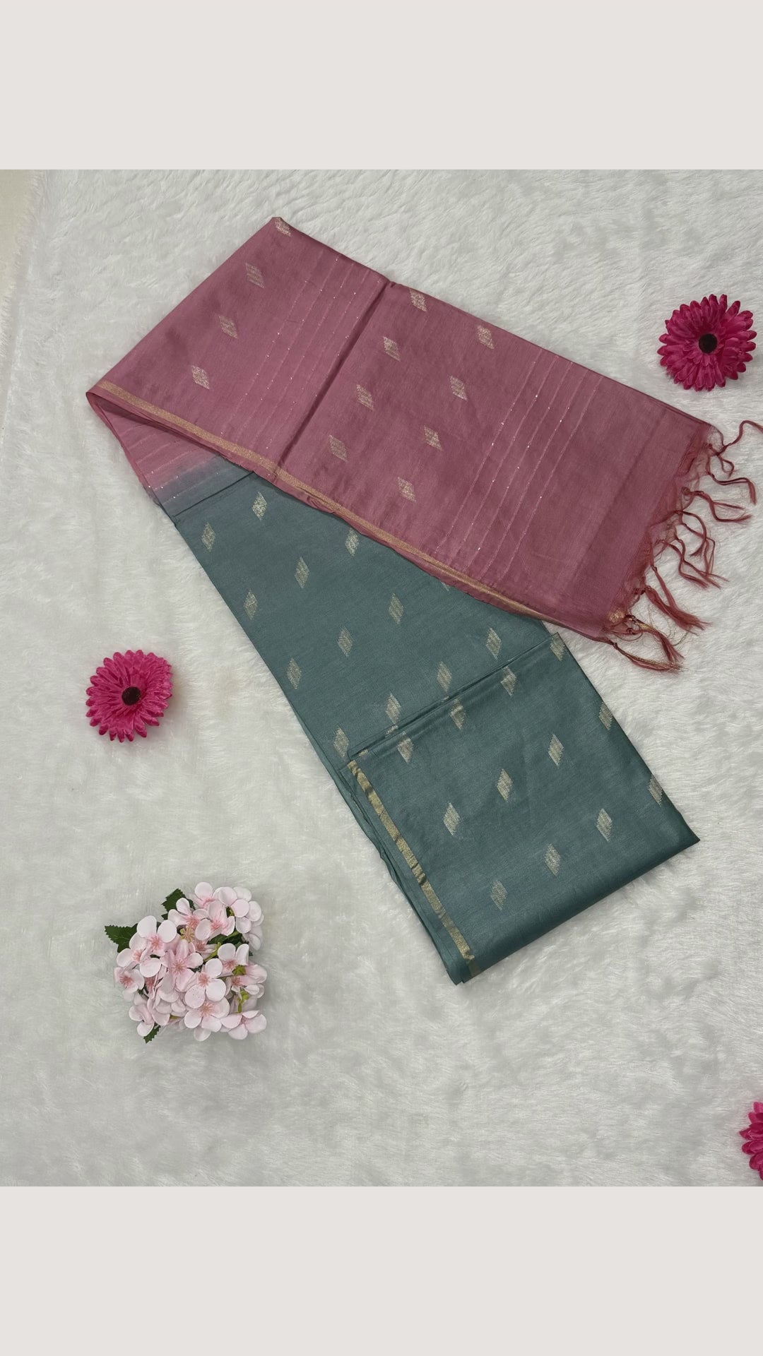 Bhagalpuri Handloom - Cotton - Pink Grey