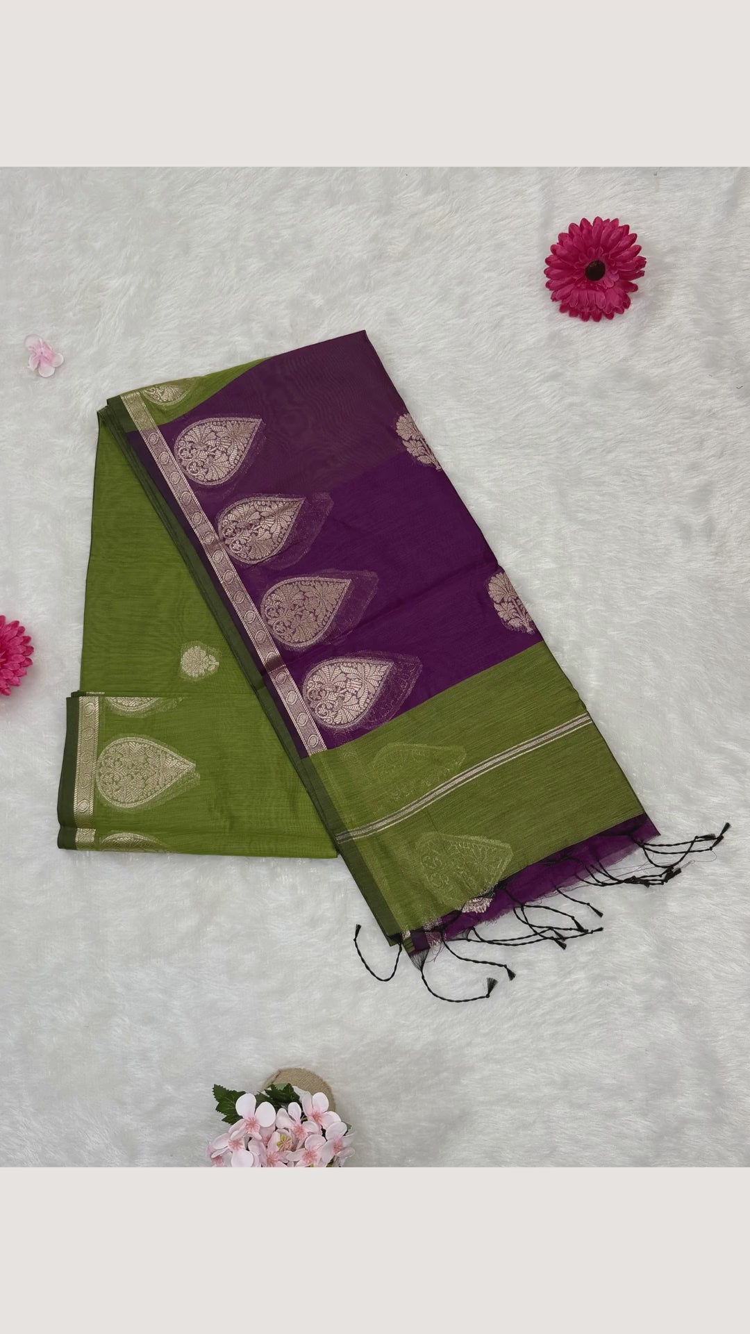 Maheshwari - Cotton Silk - Green Purple Paan