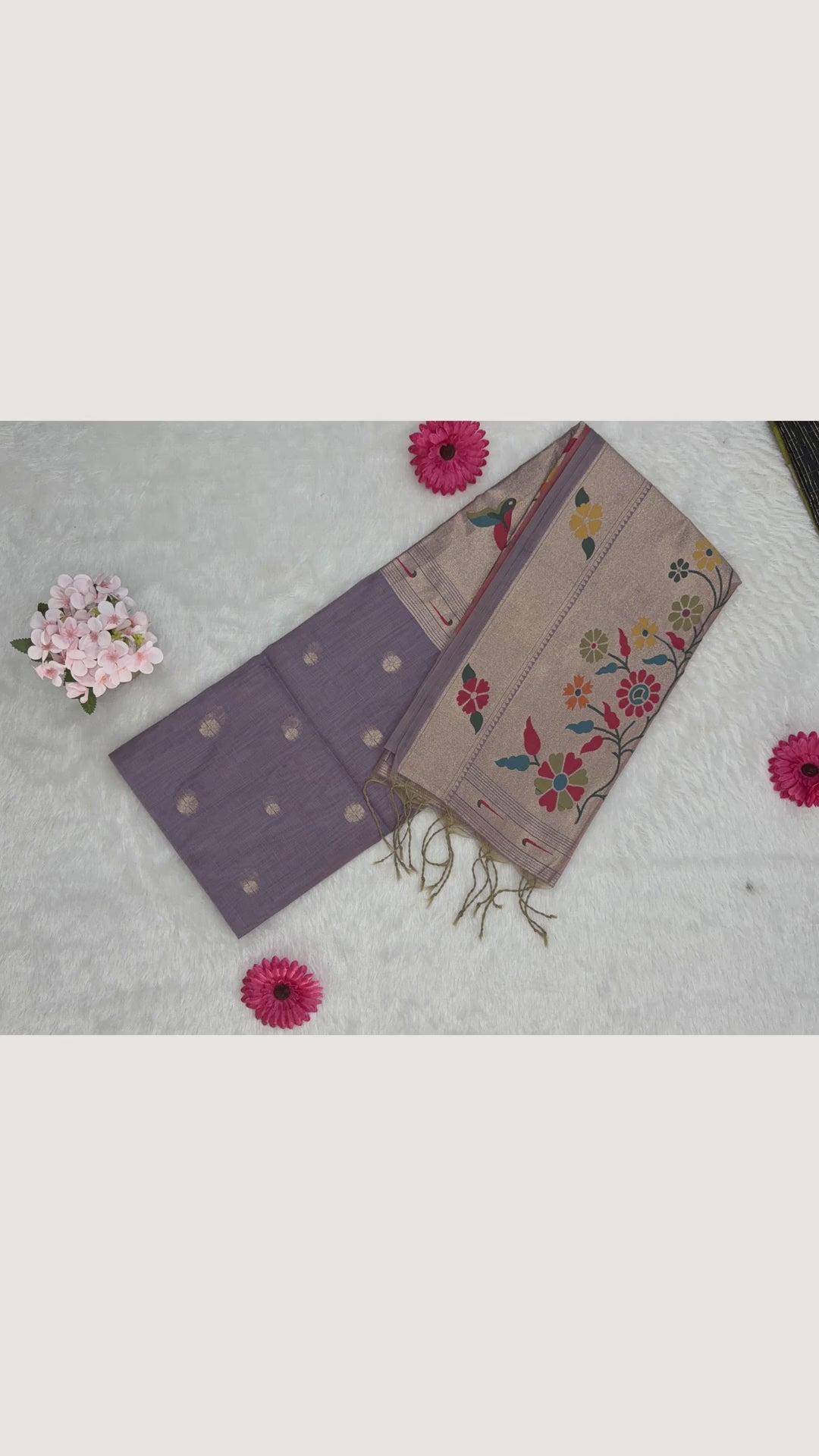 Jamdani - Cotton Chanderi - Lavendar Marigold