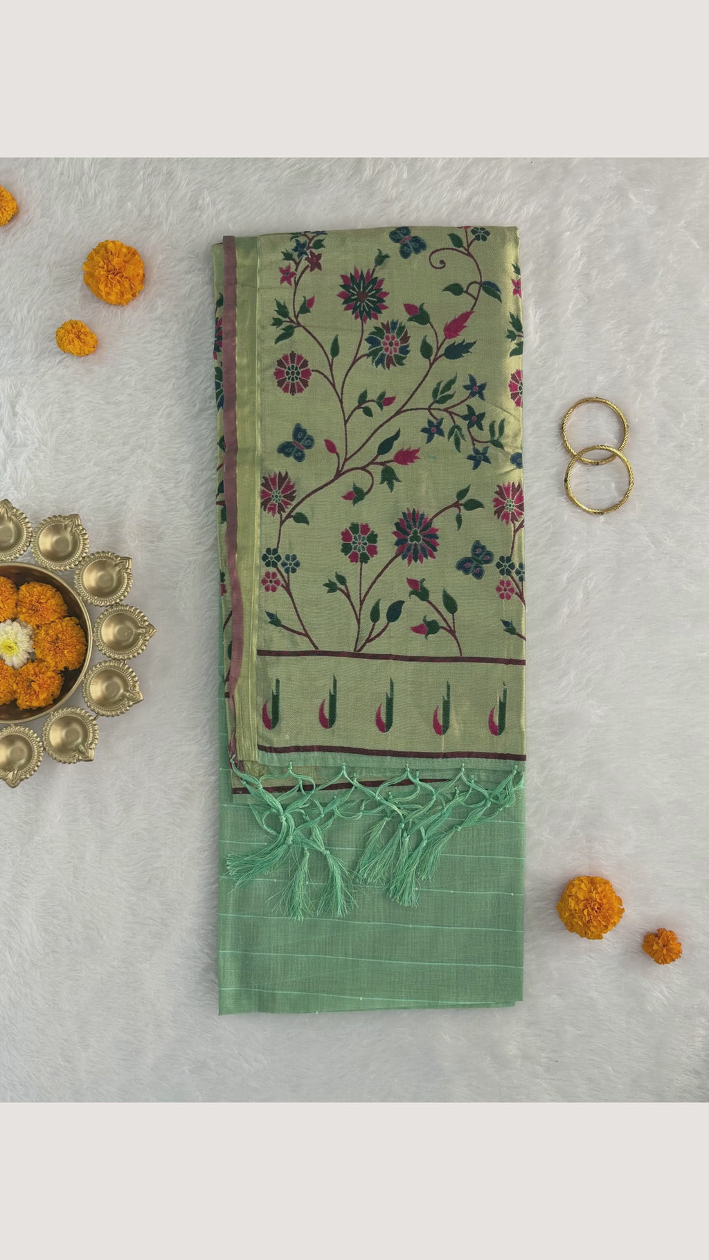Jamdani - Cotton - Sea Green Sunflower