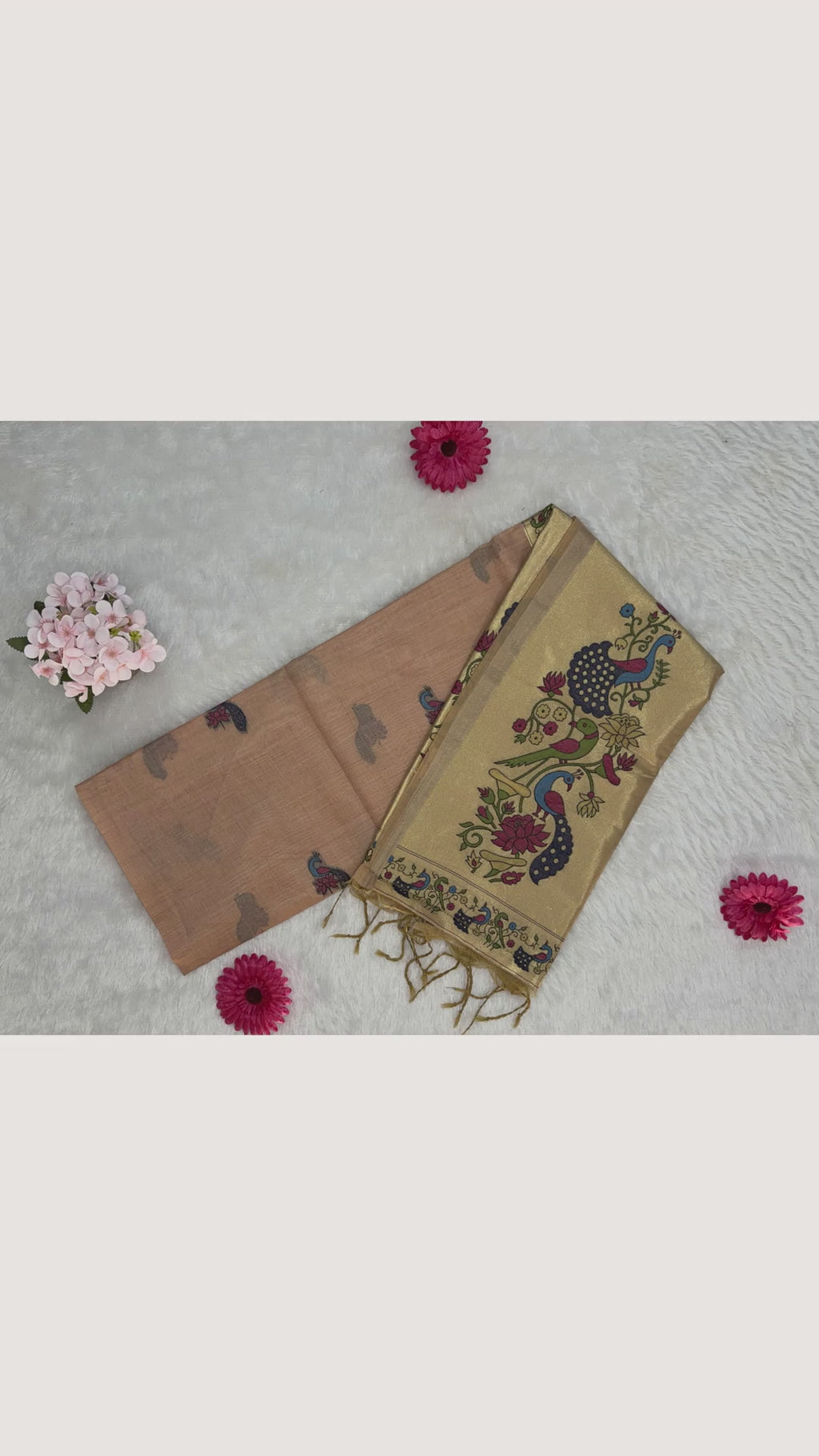 Jamdani - Cotton - Peach Peacock