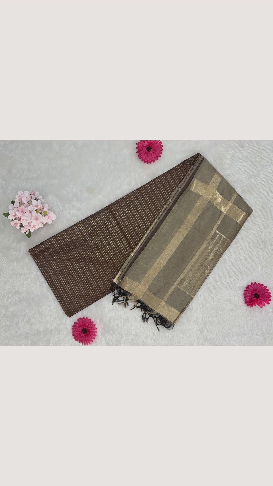 Maheshwari - Cotton Silk - Coffee Brown Gold Line