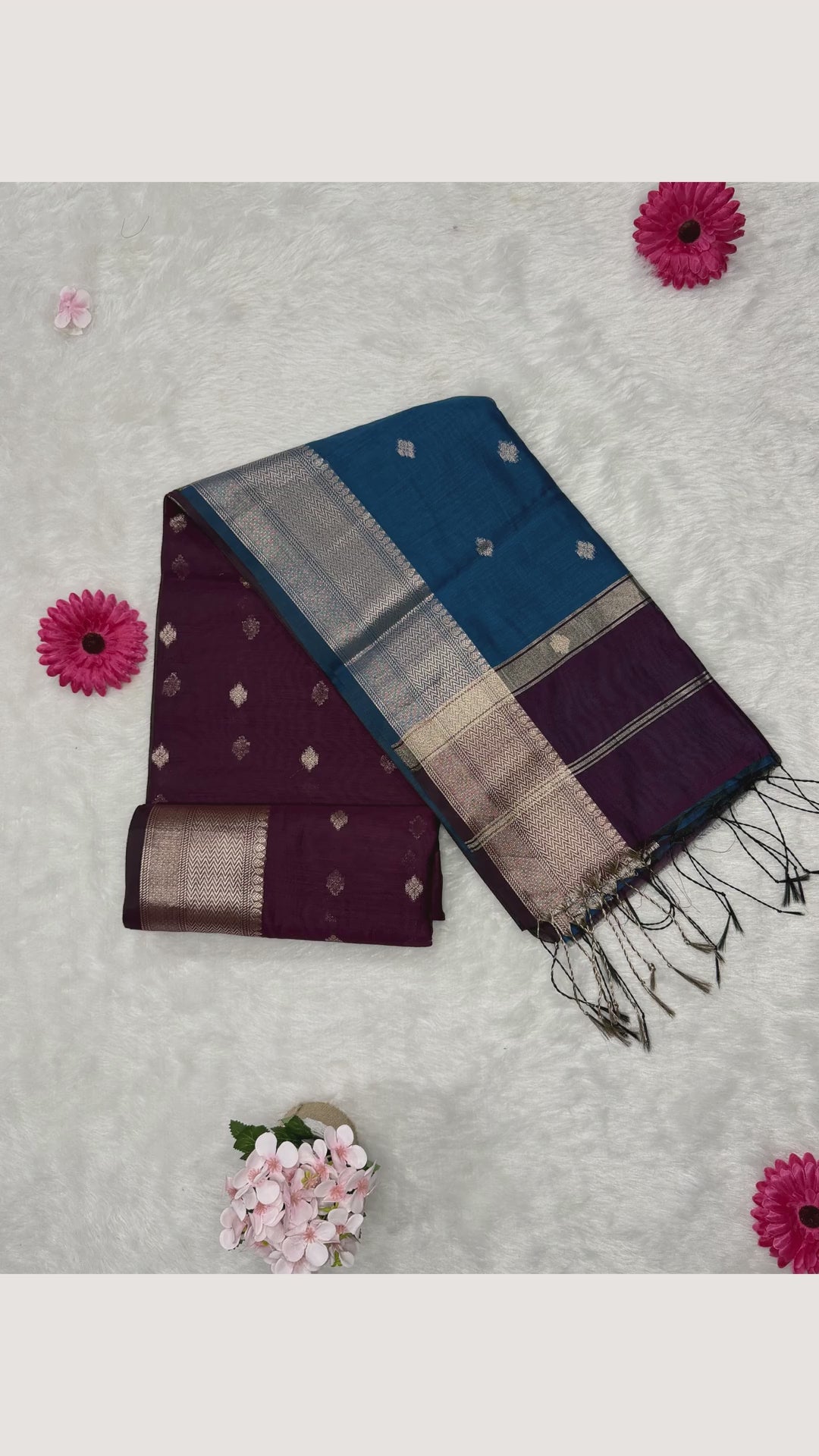 Maheswari - Cotton Silk - Maroon Blue Butti