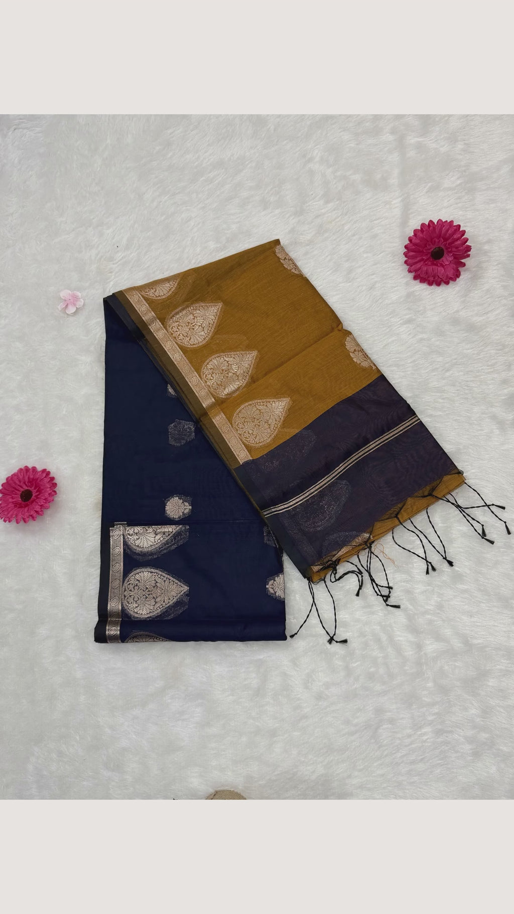 Maheshwari - Cotton Silk - Blue Mustard Paan