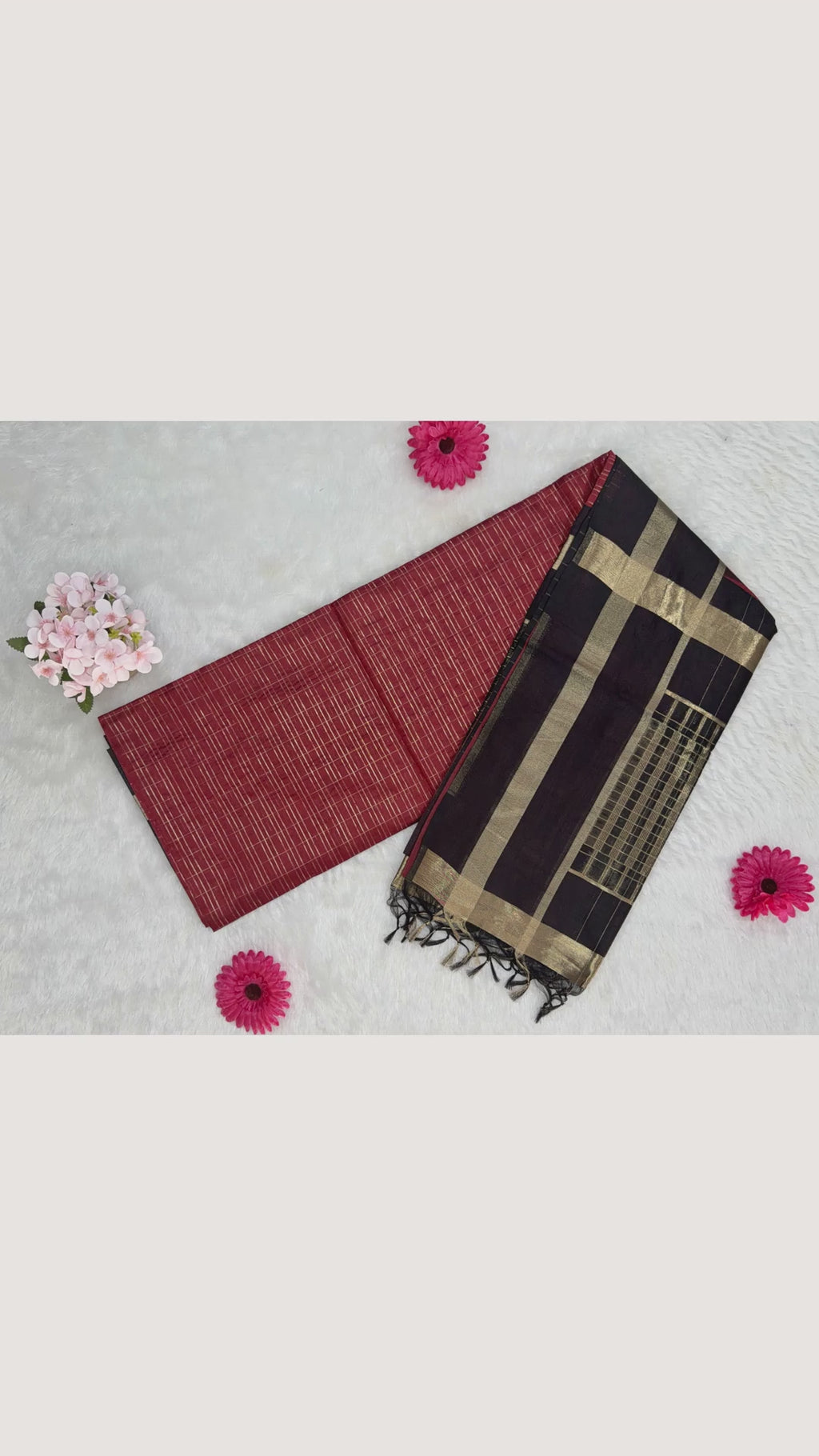 Maheshwari - Cotton Silk - Black Red Gold Lines