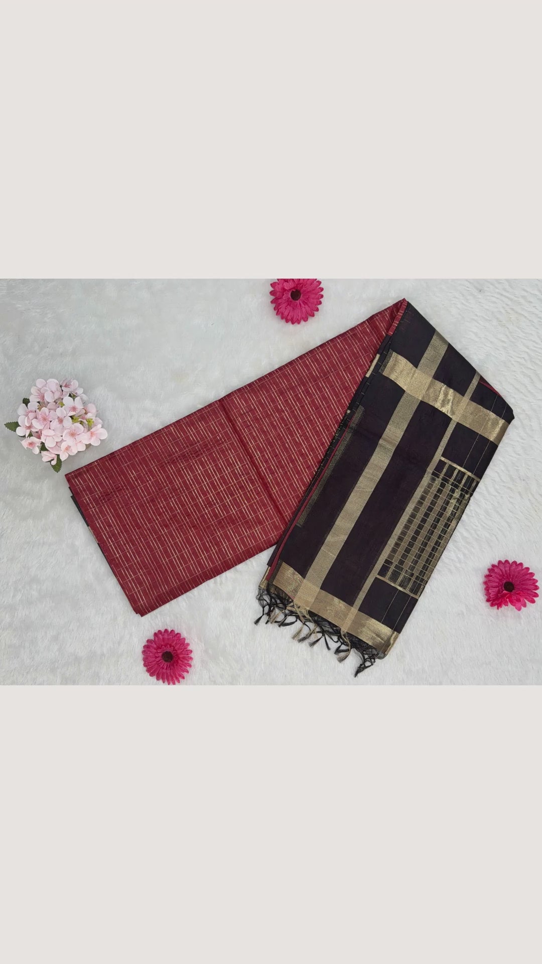 Maheshwari - Cotton Silk - Black Red Gold Lines